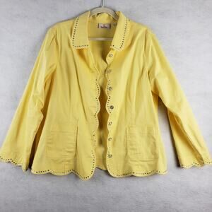 Quacker Factory‎ Women's L Rhinestone Trim Scalloped Lightweight Jacket Yellow